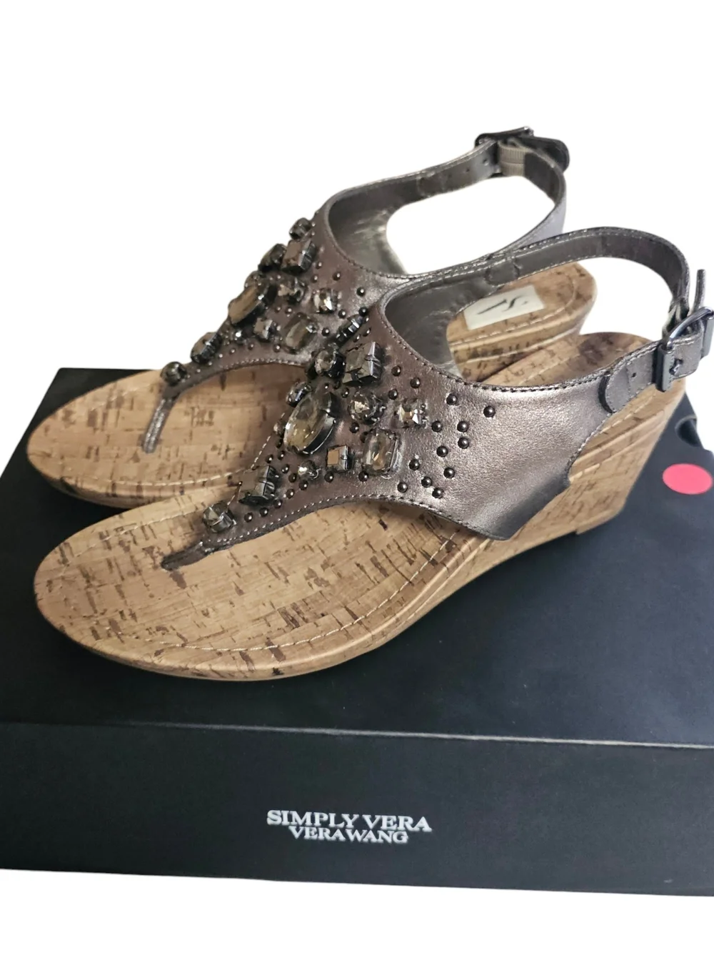Simply Vera Vera Wang Bronze Embellished Wedge Sandals Size 7